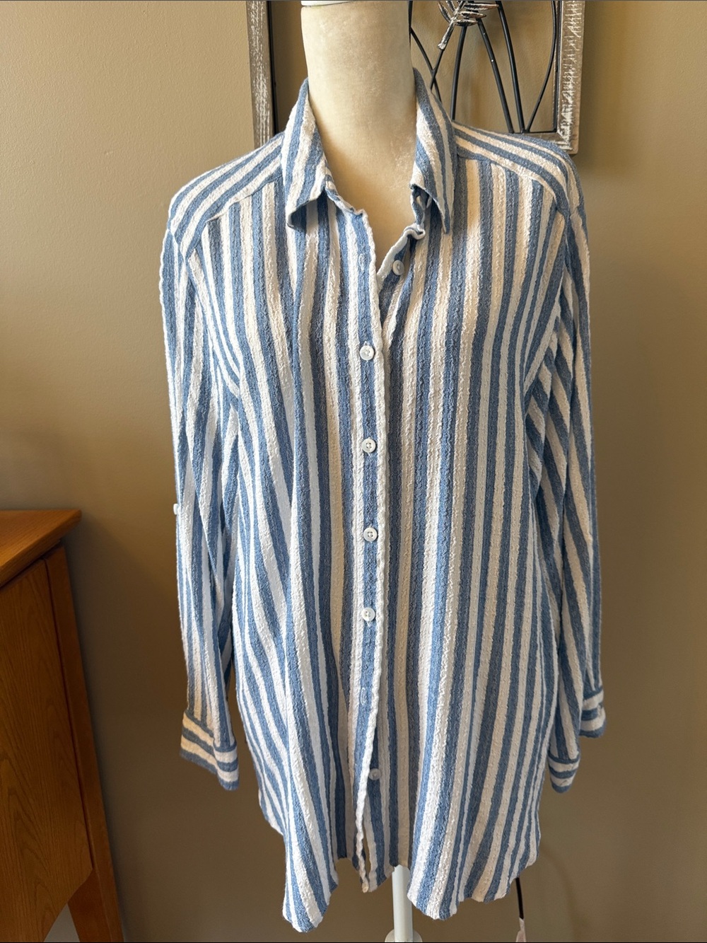 Jane and Delancey Blue and White Striped Button-Down Shirt